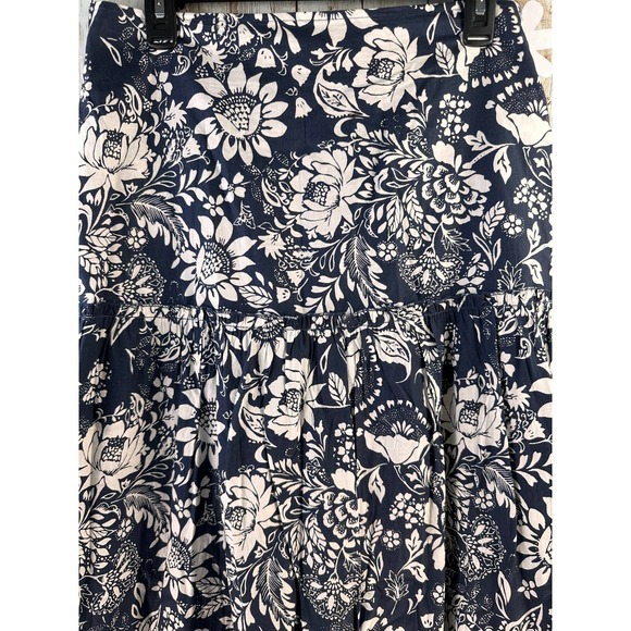 Luna Moon A-Line Full Skirt Size M Navy White Floral Print Ruffle Eyelet Trim - Picture 3 of 12